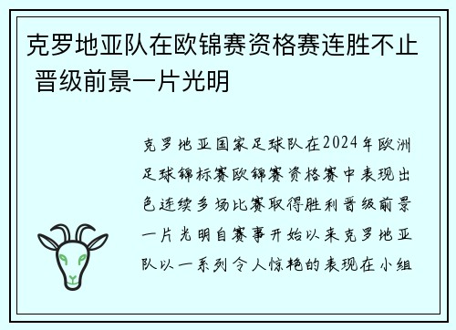 克罗地亚队在欧锦赛资格赛连胜不止 晋级前景一片光明